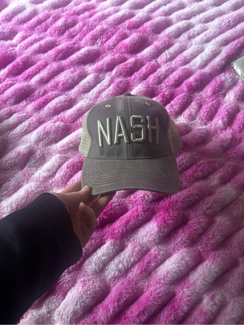 NASH Embroidered Trucker Hat in Taupe